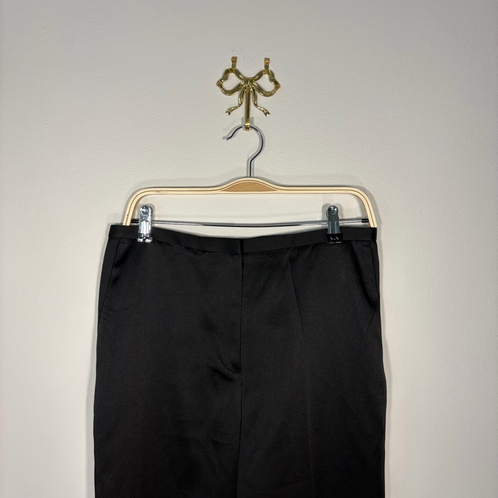 Black Satin Dress Pants Vintage Style Straight Leg Minimalist High Waist - Picture 4 of 12